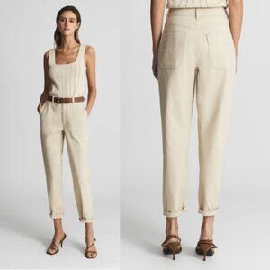 Reiss Cream High-Waist Tapered Pants